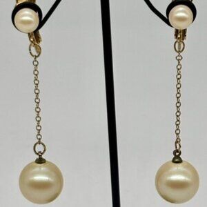 Vintage Earrings Dangling 13mm Faux Pearls, Gold Tone Chain, Screw and Clip Back